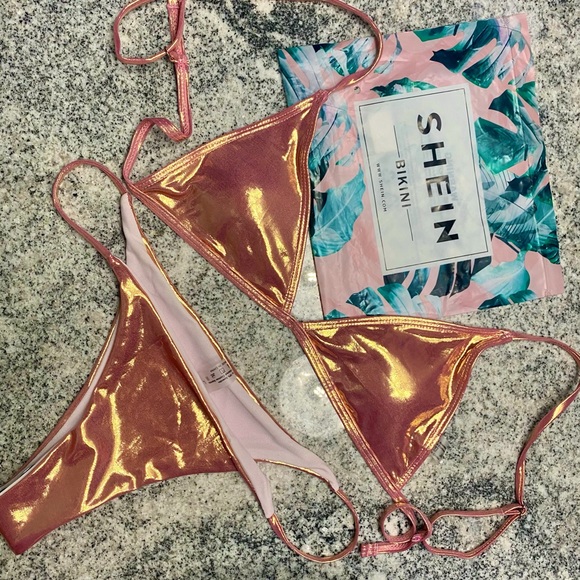 New Shein metallic pink two piece bikini. - Picture 2 of 2